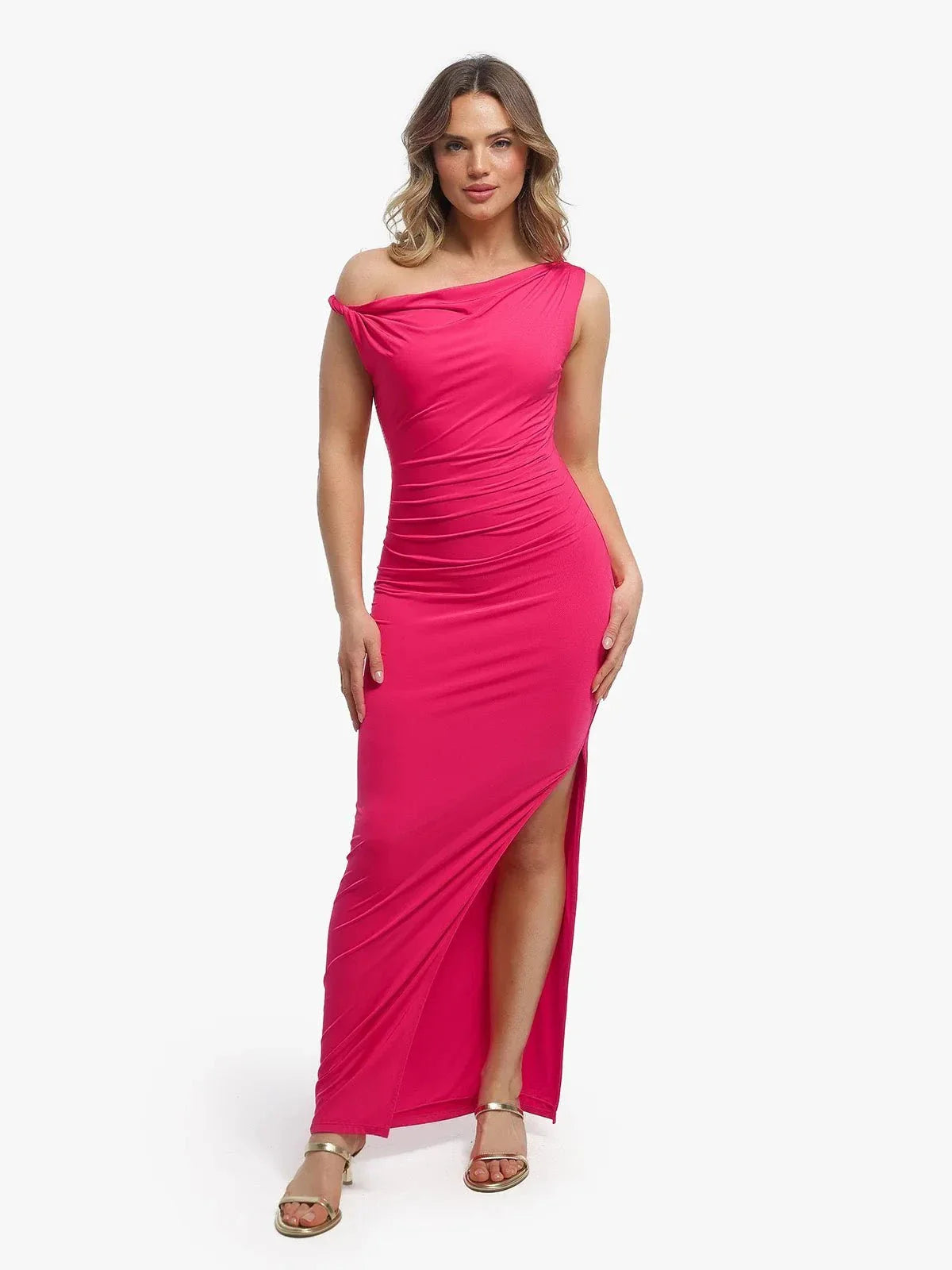 Robe maxi sculptante à encolure cowl en shapewear