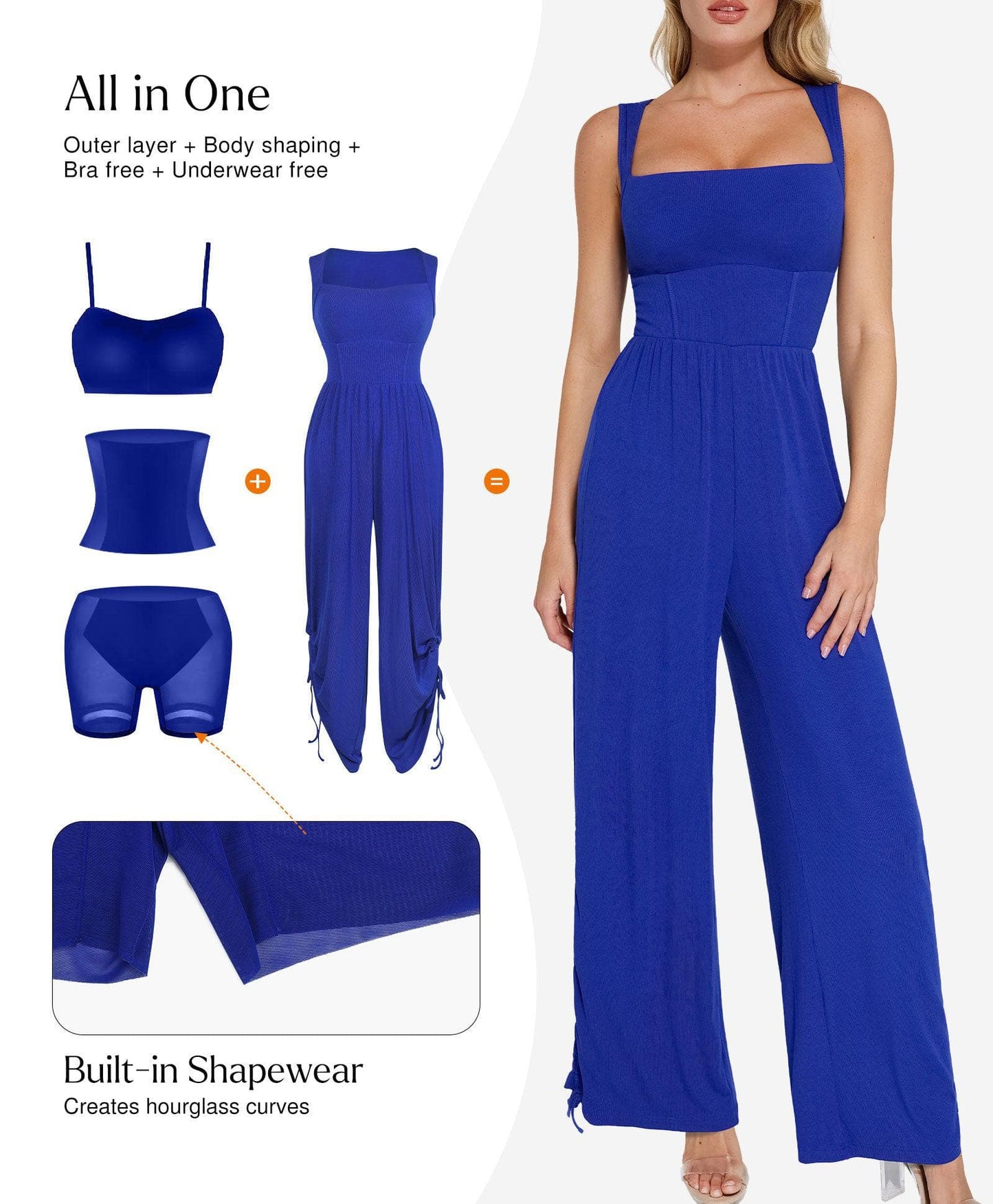 Combinaison Shapewear à Encolure Carrée avec Contrôle du Ventre et Jambes Larges