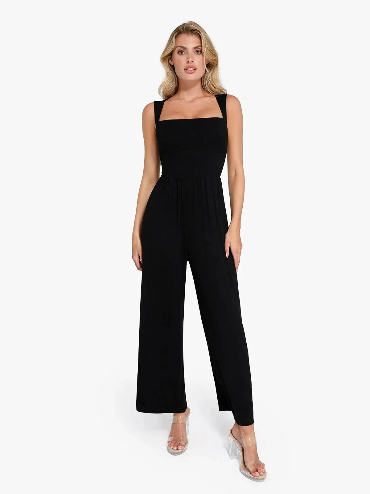 Combinaison Shapewear à Encolure Carrée avec Contrôle du Ventre et Jambes Larges
