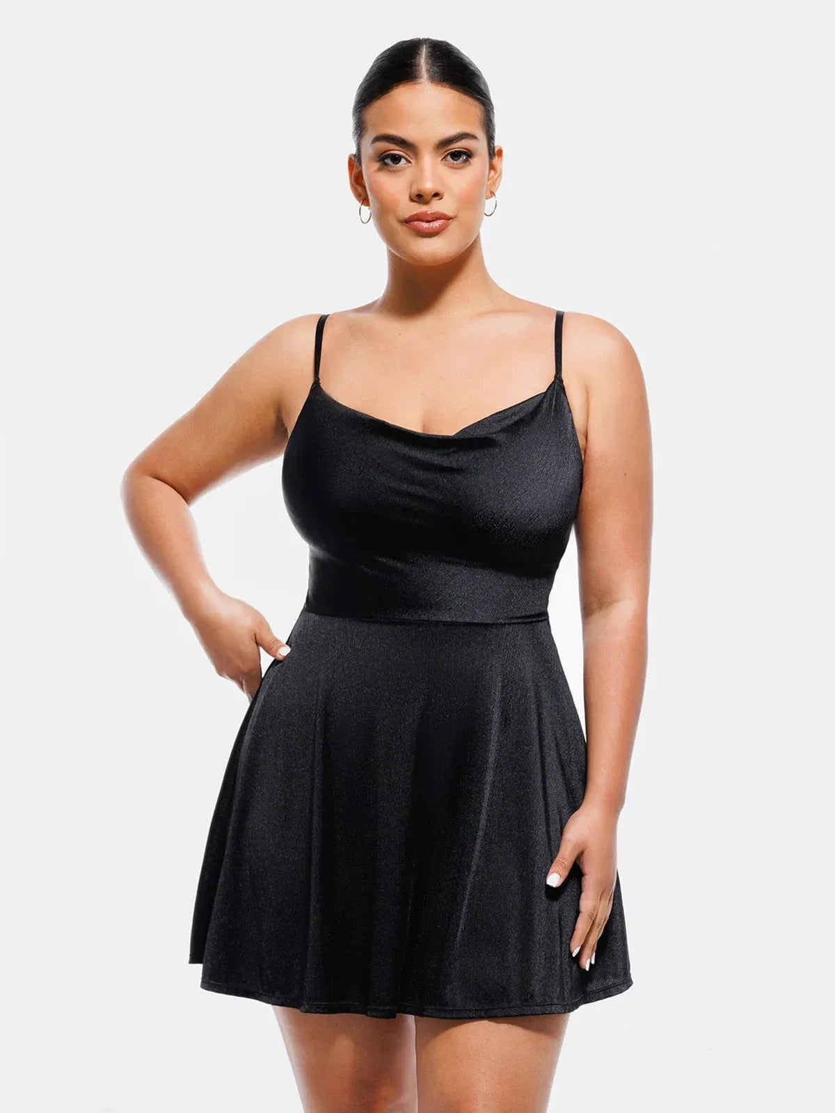 Robe Flare Contrôle du Ventre avec Décolleté Cowl et Bretelles
