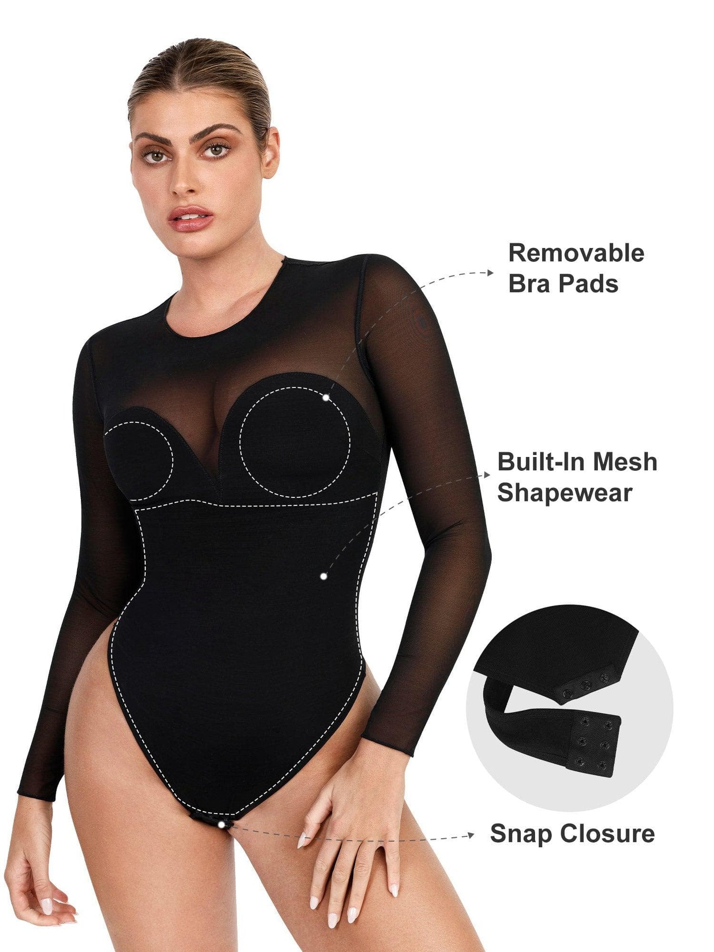 Body sculptant Illusion en maille à manches longues avec contrôle du ventre