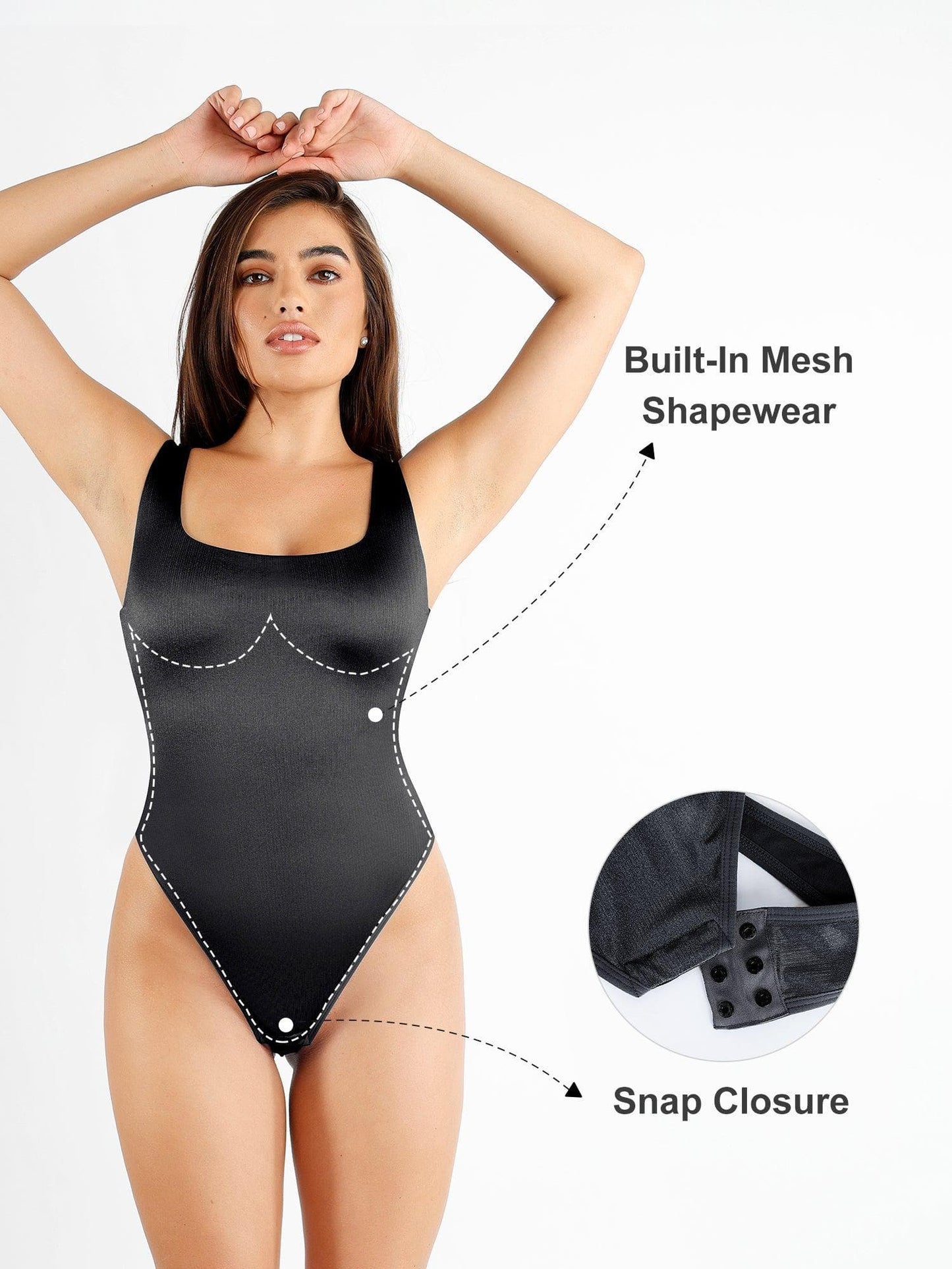 Body Shapewear à Encolure Carrée avec Brillance