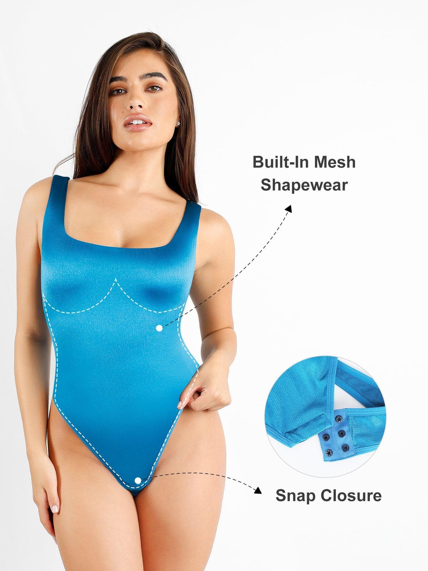 Body Shapewear à Encolure Carrée avec Brillance