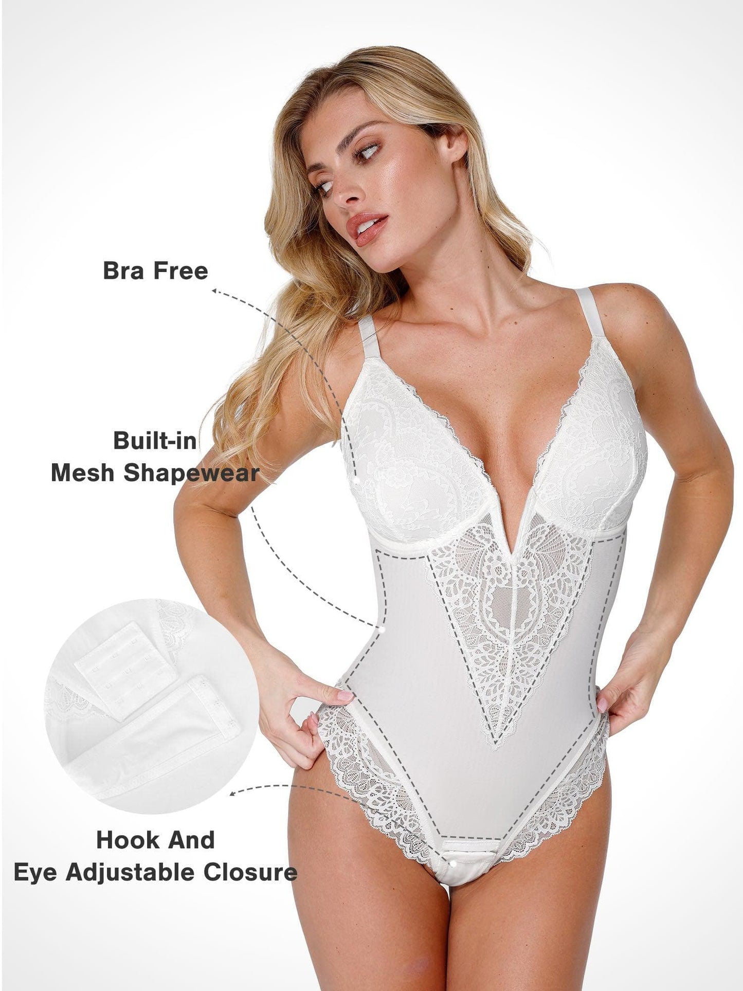 Body Sculptant Complet en Dentelle avec Décolleté Plongeant