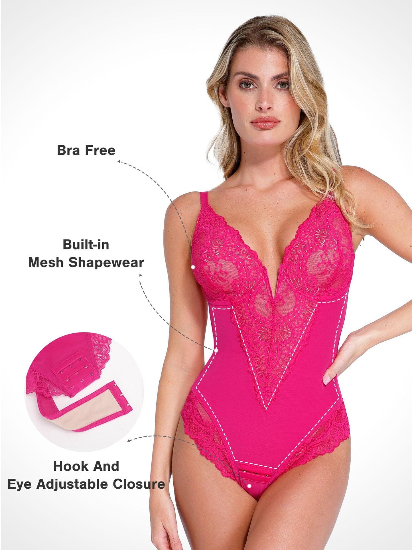 Body Sculptant Complet en Dentelle avec Décolleté Plongeant