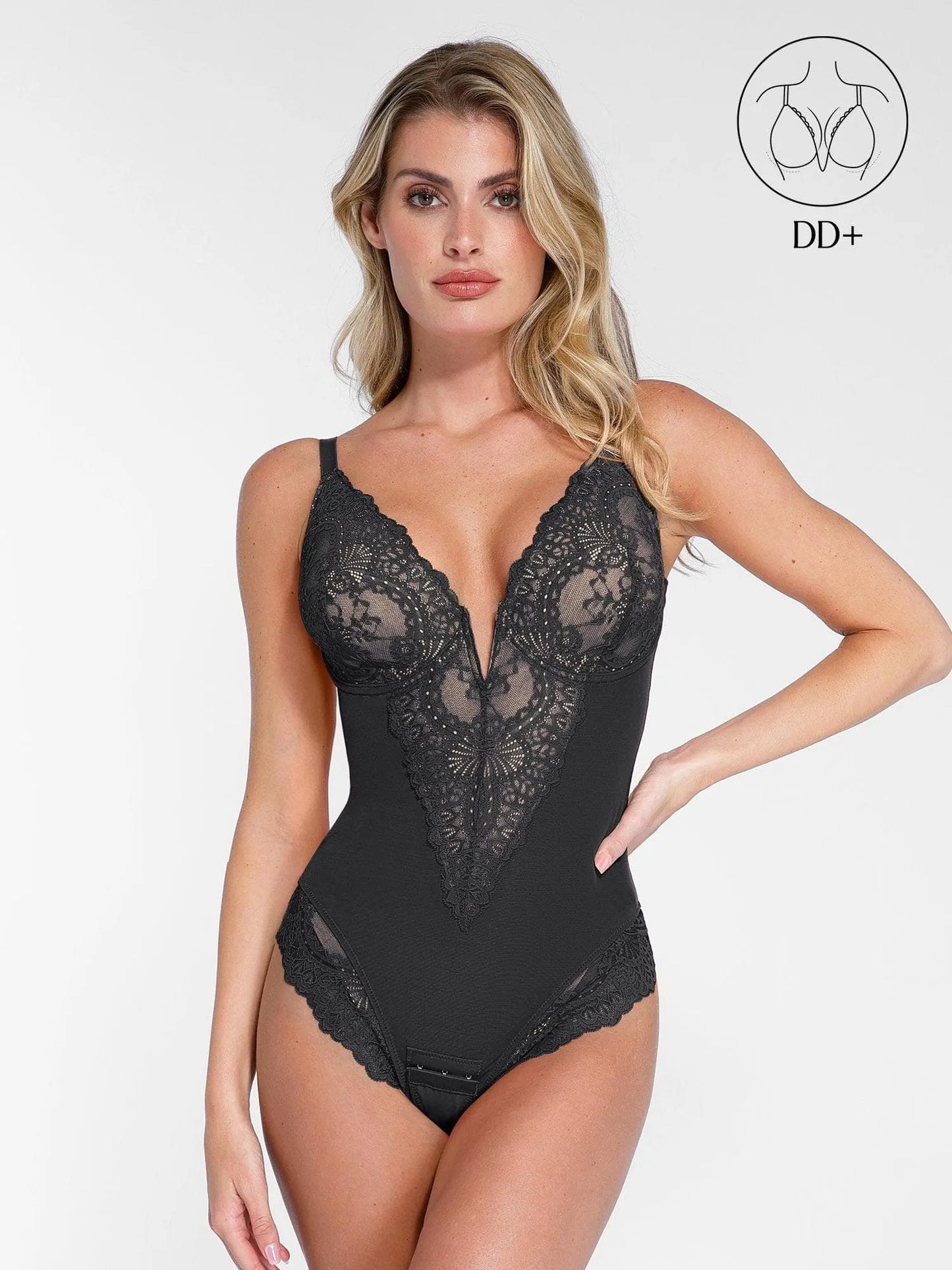 Body Sculptant Complet en Dentelle avec Décolleté Plongeant