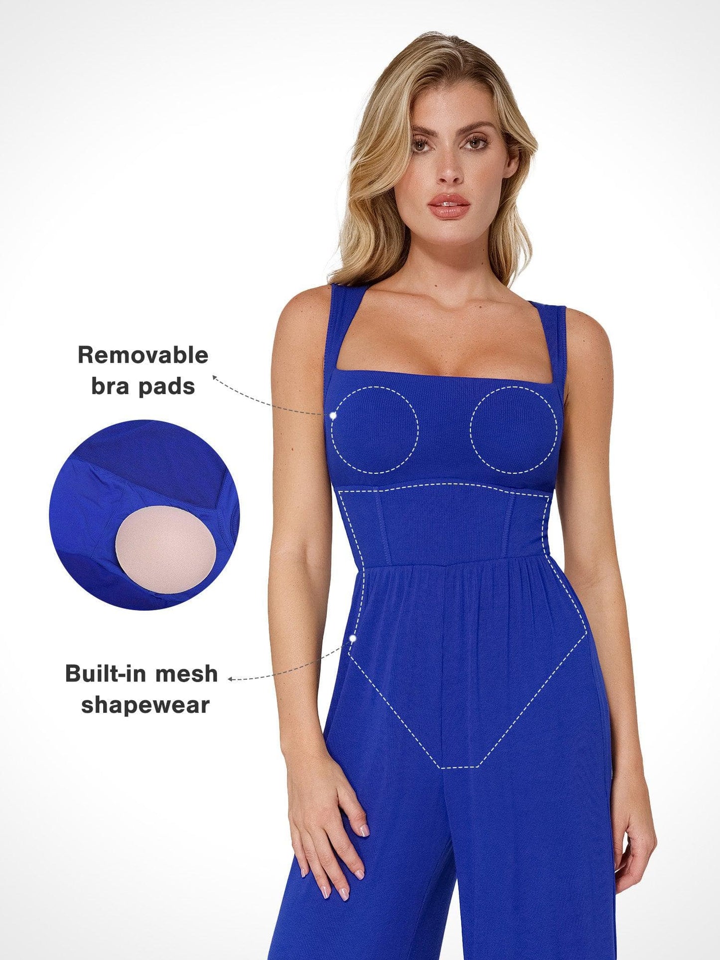 Combinaison Shapewear à Encolure Carrée avec Contrôle du Ventre et Jambes Larges