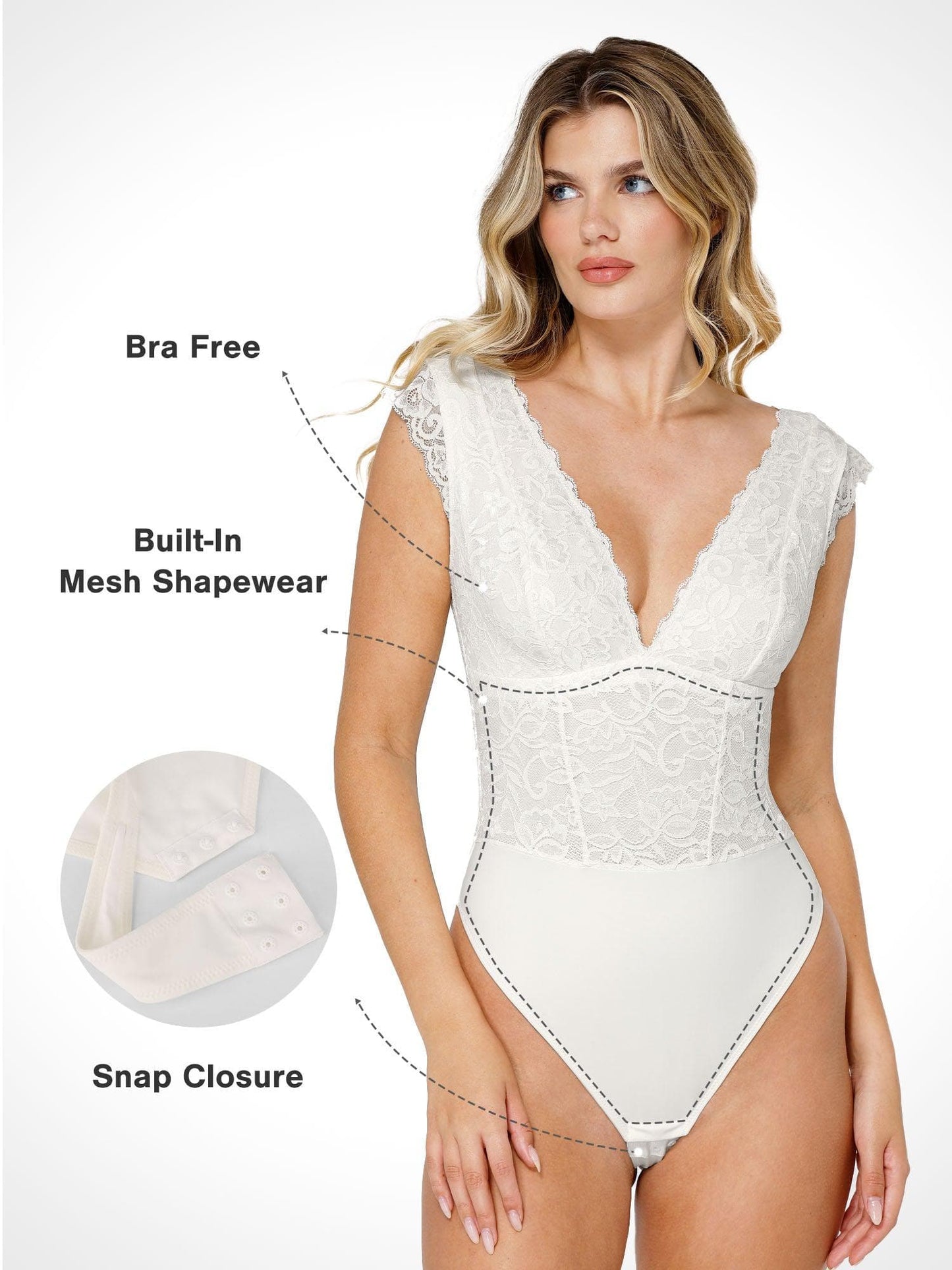 Body Sculptant en Dentelle Sans Manches en V