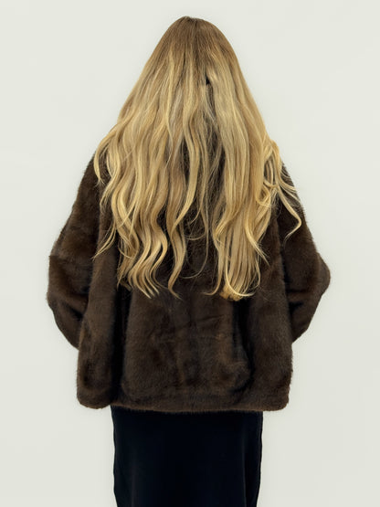 Veste en fausse fourrure avec ceinture à la taille et bouton bijou - Portofino