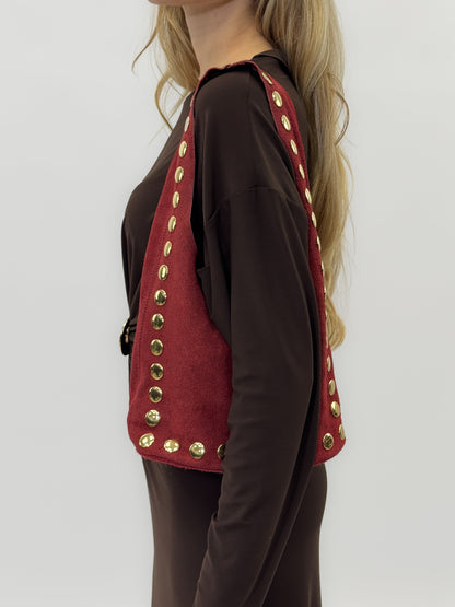 Sac seau en véritable cuir suédé avec clous – Fabriqué en Italie