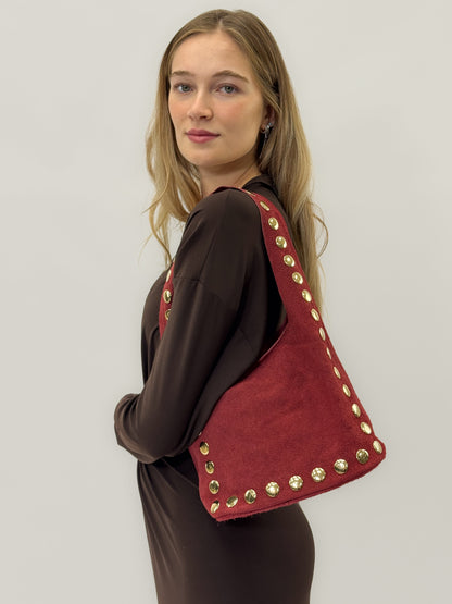Sac seau en véritable cuir suédé avec clous – Fabriqué en Italie