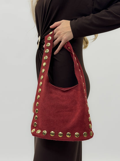 Sac seau en véritable cuir suédé avec clous – Fabriqué en Italie