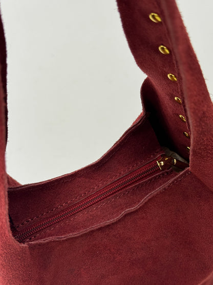 Sac seau en véritable cuir suédé avec clous – Fabriqué en Italie