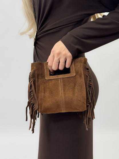 Mini sac en véritable cuir suédé avec franges – Fabriqué en Italie
