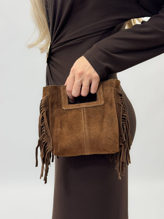 Mini sac en véritable cuir suédé avec franges – Fabriqué en Italie