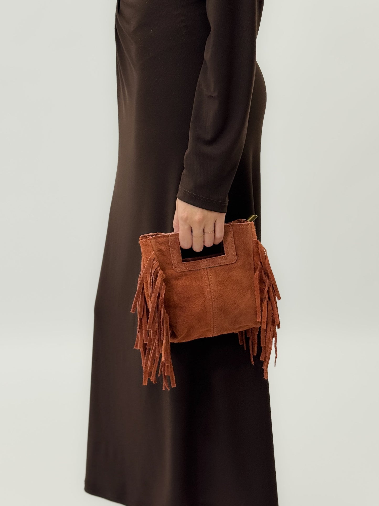 Mini sac en véritable cuir suédé avec franges – Fabriqué en Italie