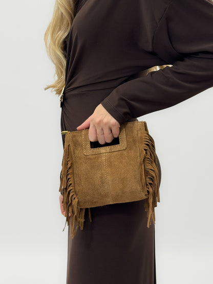Mini sac en véritable cuir suédé avec franges – Fabriqué en Italie