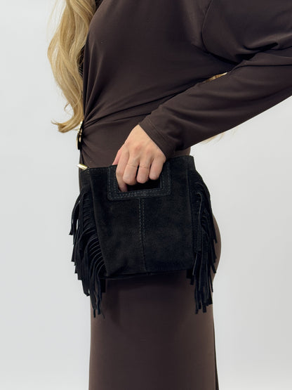 Mini sac en véritable cuir suédé avec franges – Fabriqué en Italie