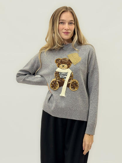 Pull doux avec ourson brodé