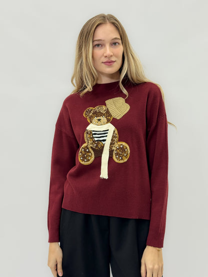 Pull doux avec ourson brodé