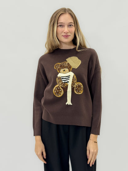 Pull doux avec ourson brodé