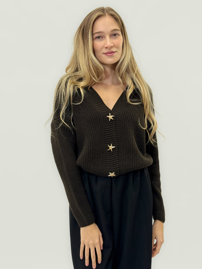 Cardigan en mélange de laine avec boutons en forme d'étoile
