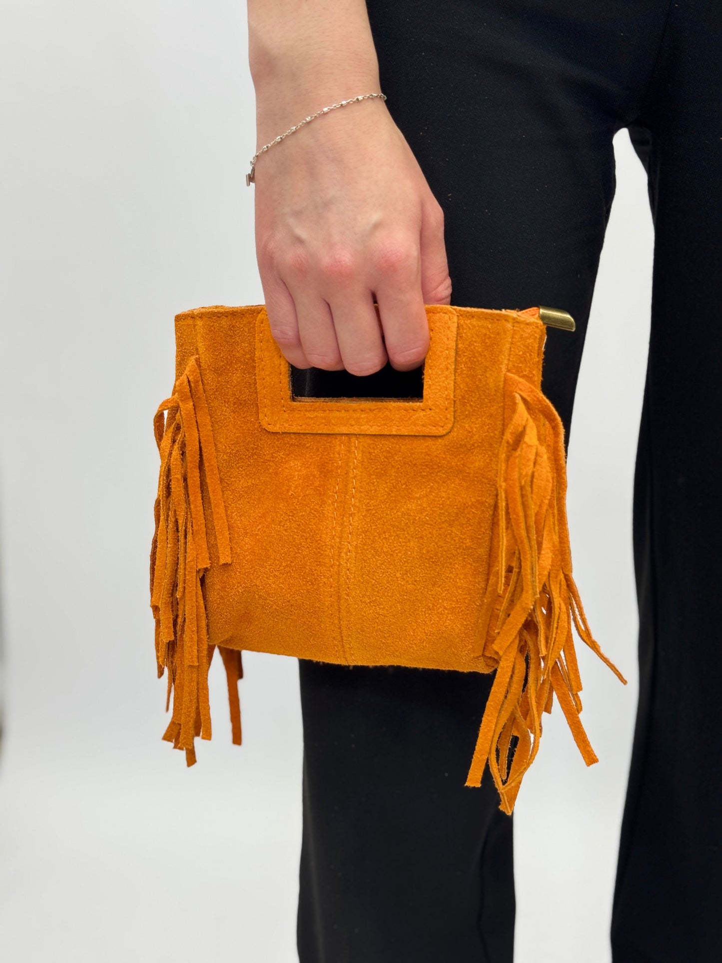 Mini sac en véritable cuir suédé avec franges – Fabriqué en Italie