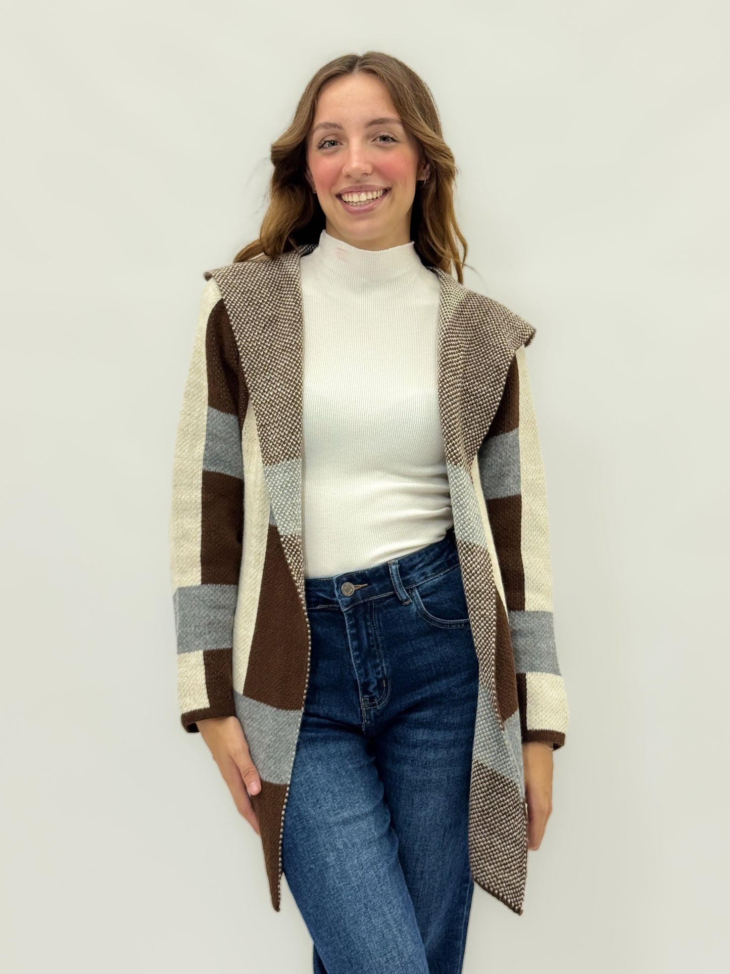 Cardigan morbido con cappuccio