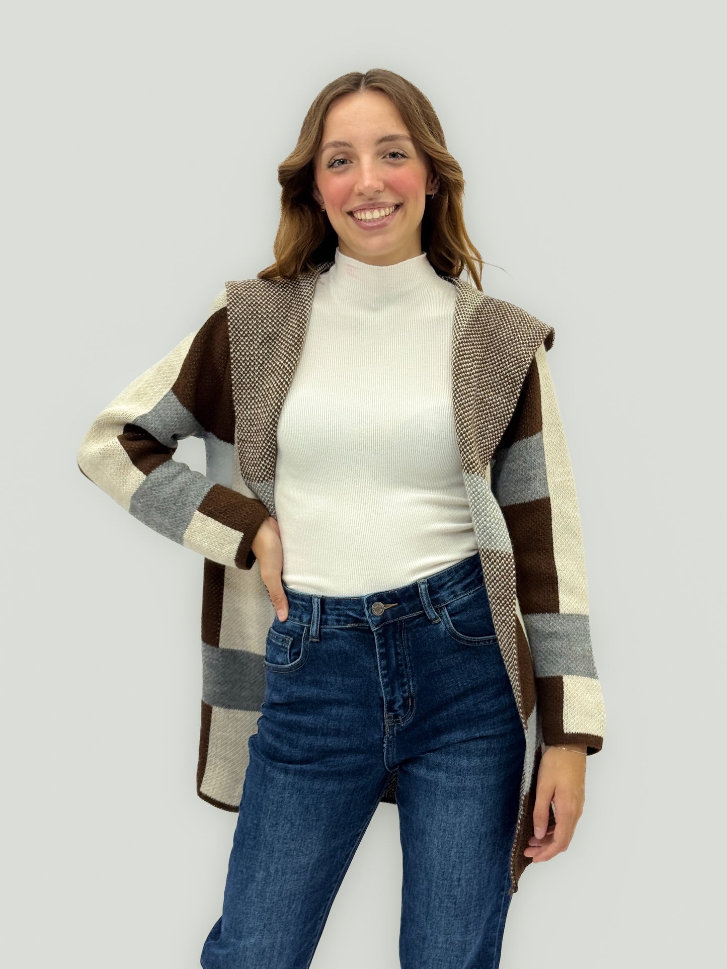 Cardigan morbido con cappuccio