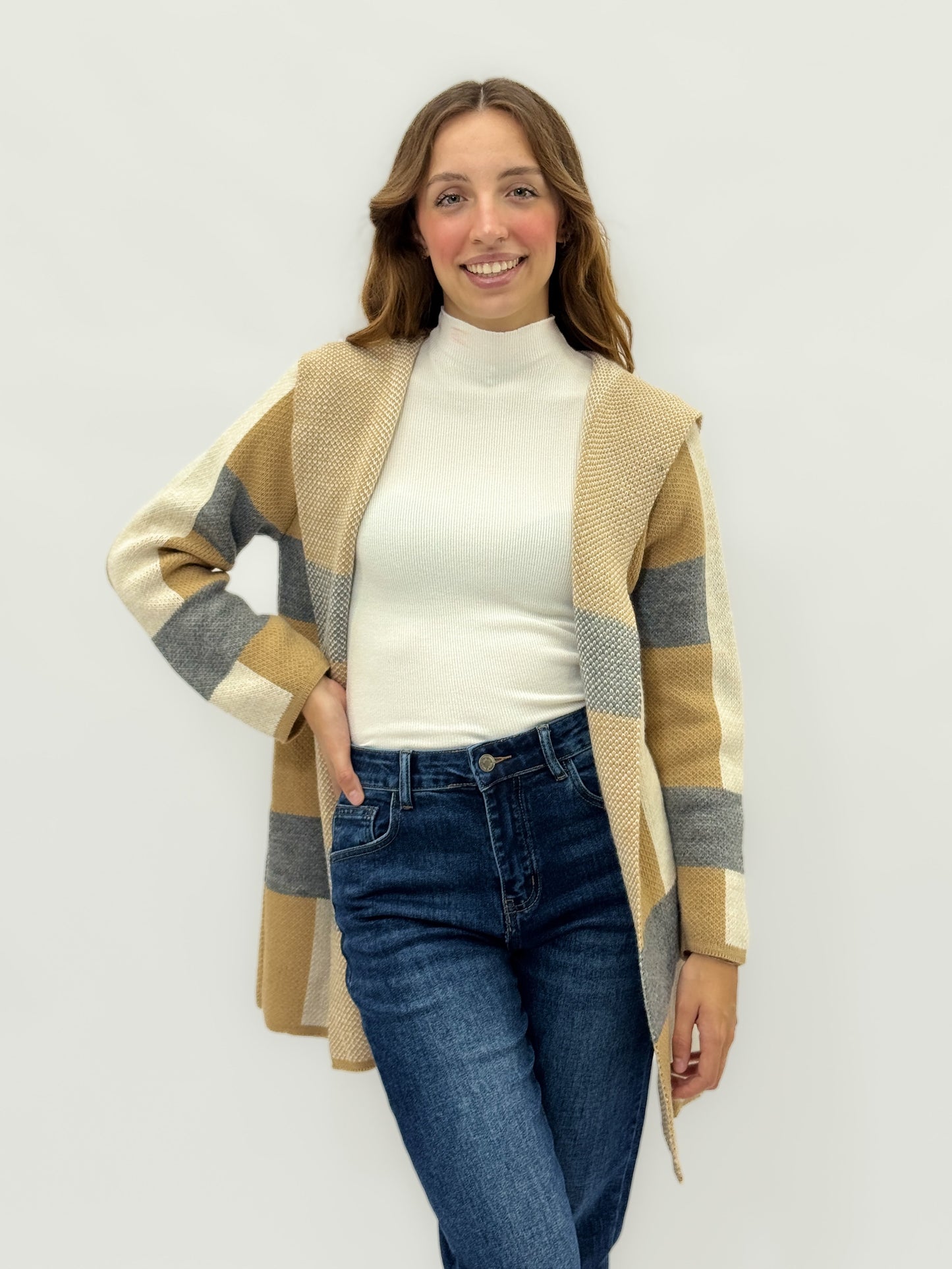 Cardigan morbido con cappuccio