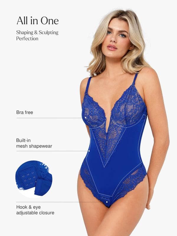 Body Sculptant en Dentelle à Col V Profond