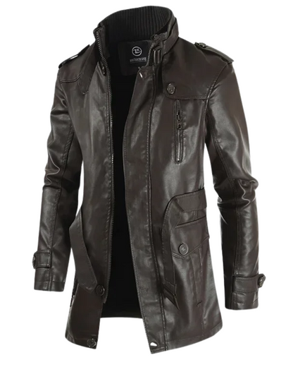 Veste de biker en cuir élégante et longue