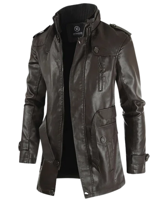 Veste de biker en cuir élégante et longue