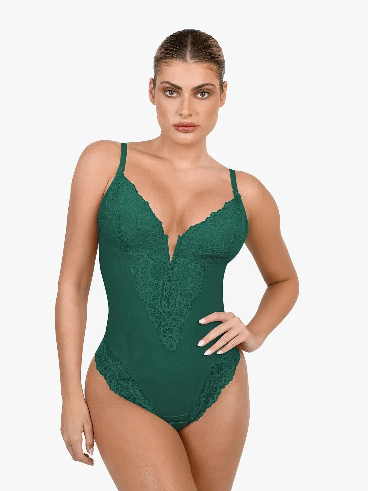 Shapewear Lace Deep V-Neck Sculpting Thong Bodysuit
