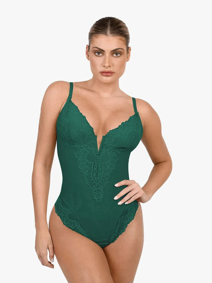 Shapewear Lace Deep V-Neck Sculpting Thong Bodysuit