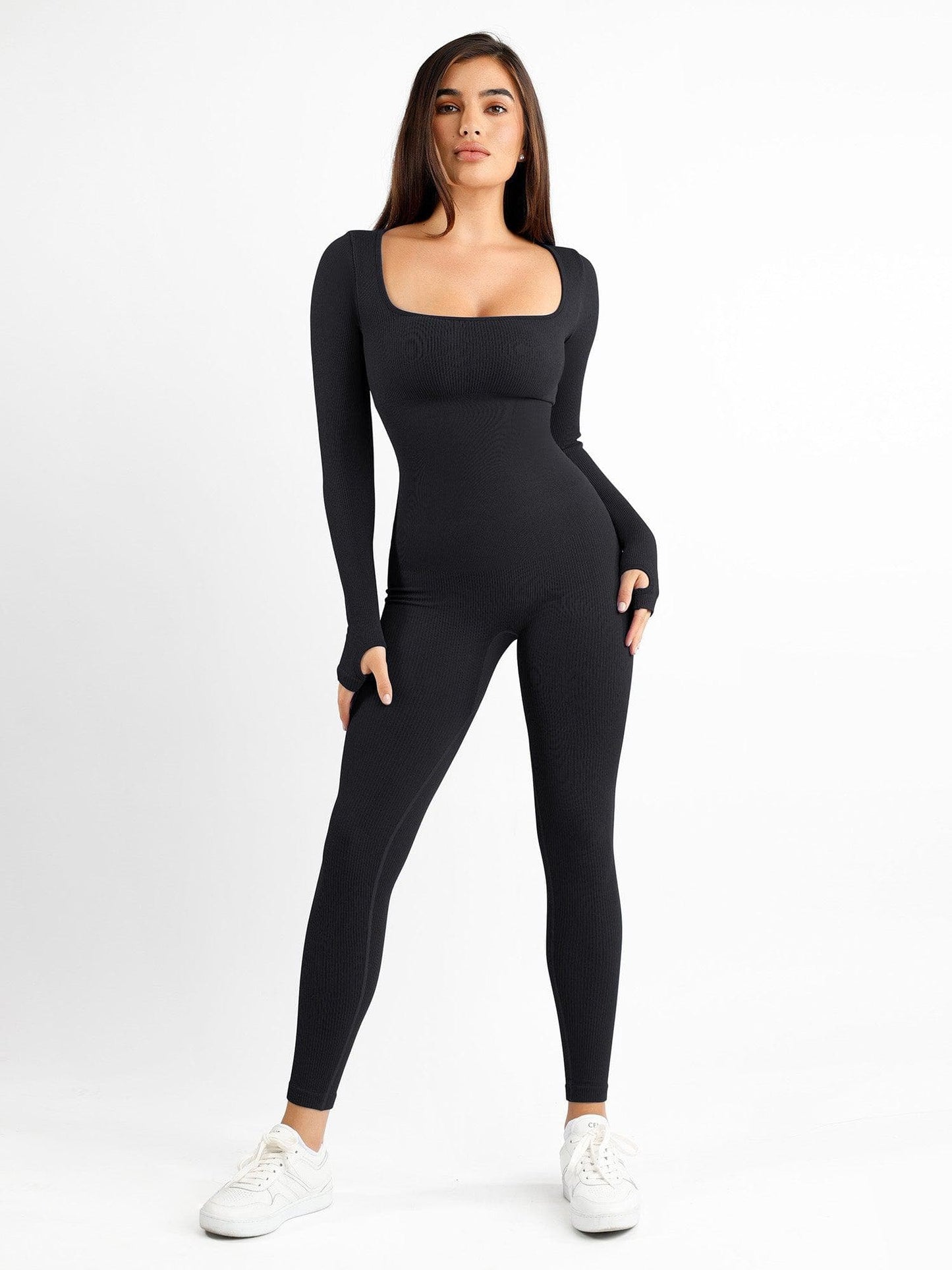 Combinaison Longue à Manches avec Trou pour le Pouce Sans Couture