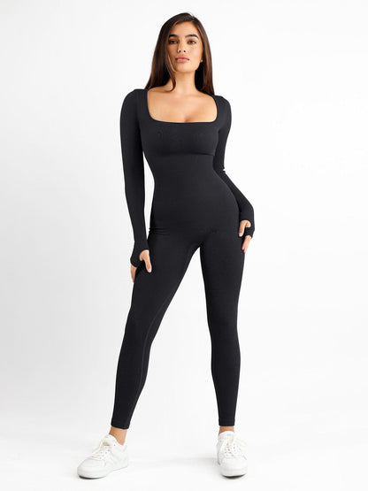 Combinaison Longue à Manches avec Trou pour le Pouce Sans Couture