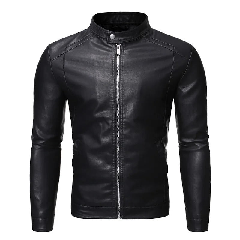 Veste en cuir avec col montant
