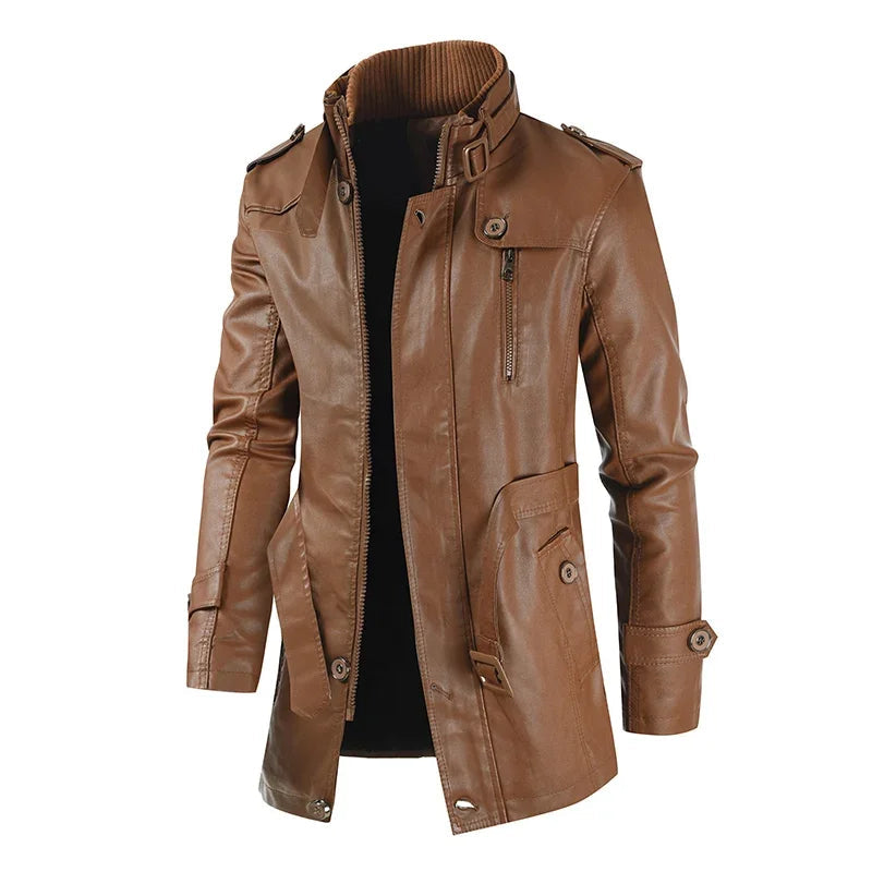 Veste de biker en cuir élégante et longue