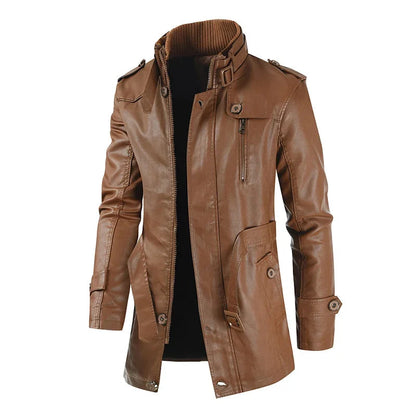 Veste de biker en cuir élégante et longue