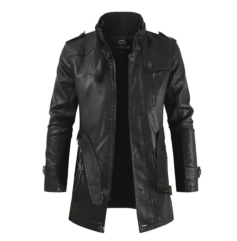 Veste de biker en cuir élégante et longue