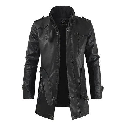 Veste de biker en cuir élégante et longue