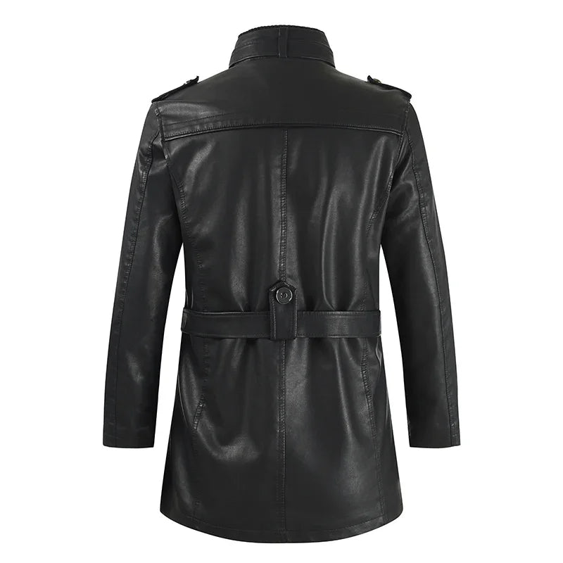 Veste de biker en cuir élégante et longue