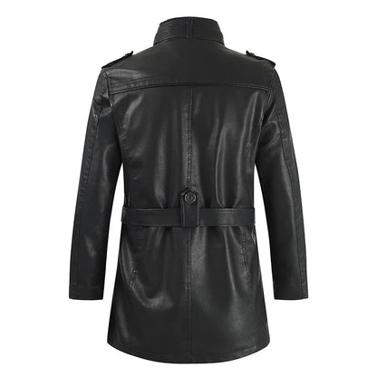 Veste de biker en cuir élégante et longue