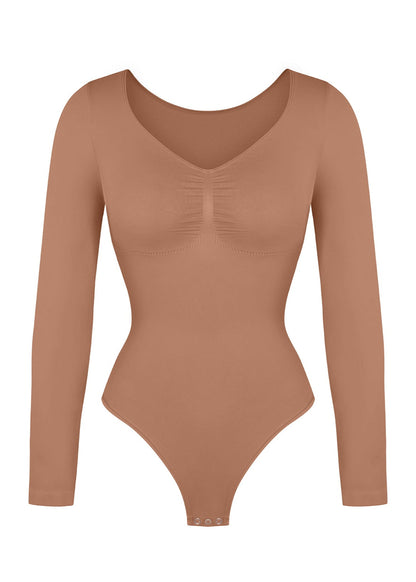 Marcella - Body à Manches Longues Sans Coutures avec String, Soutien-Gorge Intégré & Contrôle du Ventre