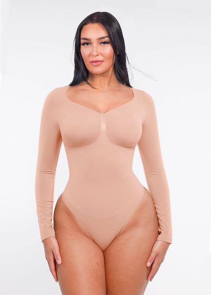Marcella - Body à Manches Longues Sans Coutures avec String, Soutien-Gorge Intégré & Contrôle du Ventre