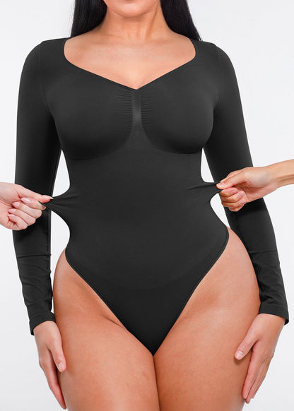 Marcella - Body à Manches Longues Sans Coutures avec String, Soutien-Gorge Intégré & Contrôle du Ventre