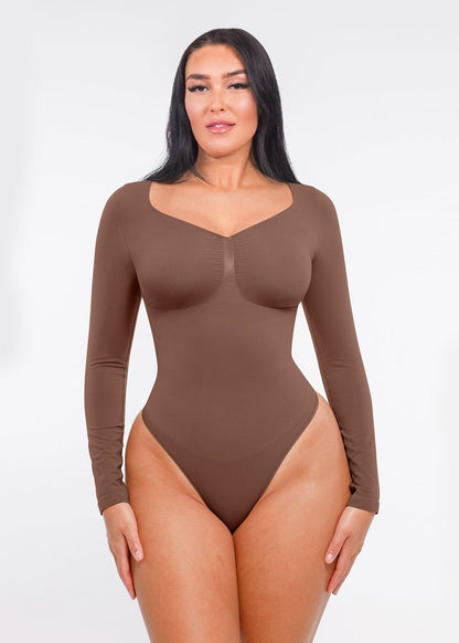 Marcella - Body à Manches Longues Sans Coutures avec String, Soutien-Gorge Intégré & Contrôle du Ventre