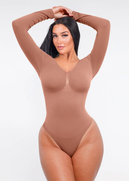 Marcella - Body à Manches Longues Sans Coutures avec String, Soutien-Gorge Intégré & Contrôle du Ventre
