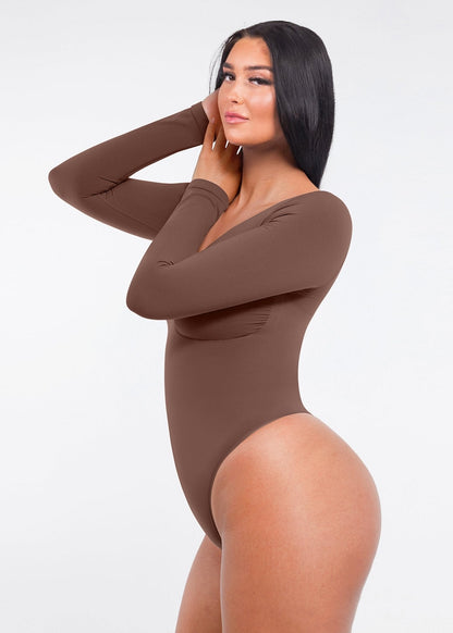 Marcella - Body à Manches Longues Sans Coutures avec String, Soutien-Gorge Intégré & Contrôle du Ventre